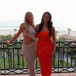 Elegant Beige and Vibrant Orange Maxi Dresses